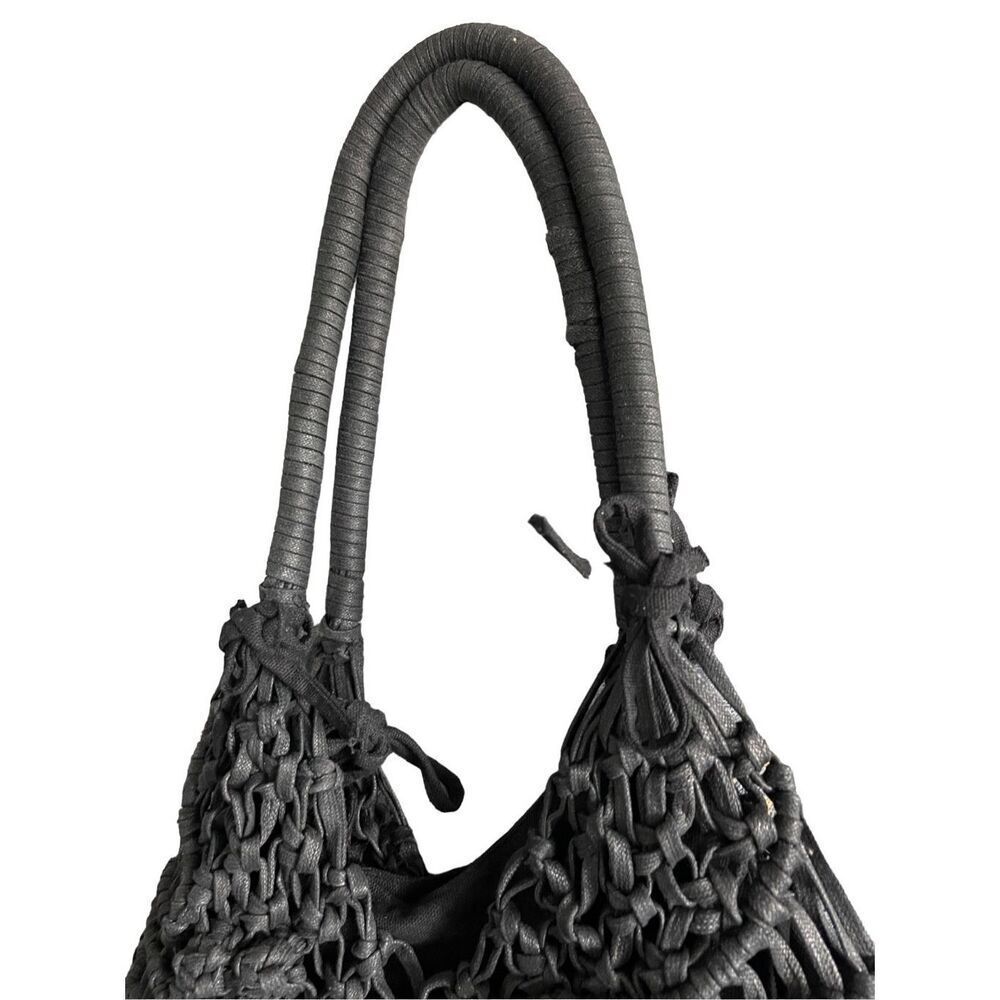 Clever Carriage Company Womens Black Crocheted Positano Hand Macrame Satchel Bag - Picture 6 of 11